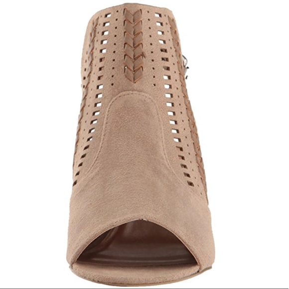 Cream Perforated Chic Slingback Peep Toe Bootie - Picture 4 of 4
